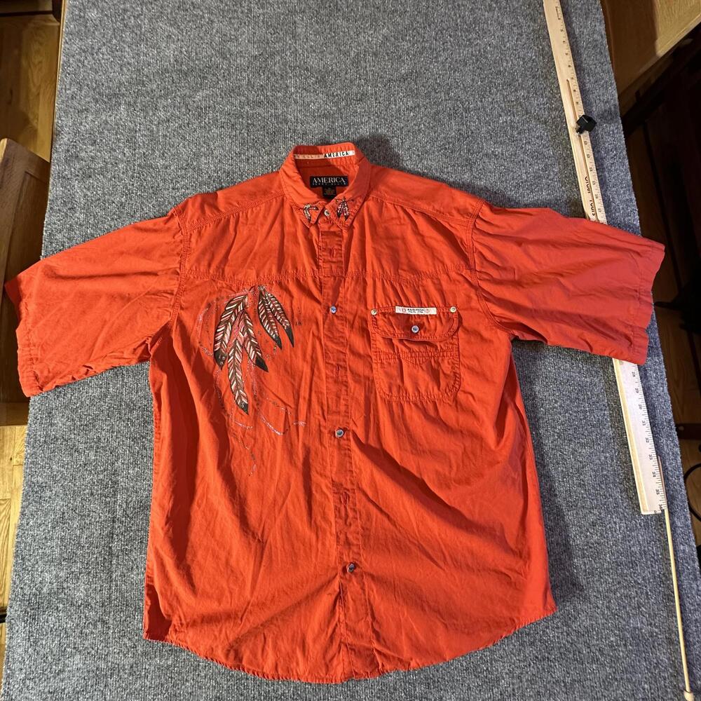 Perry Ellis America Red Button-Up Shirt with Unique‎ Embroidery